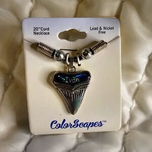 20" Colorscapes Silver Tone IVAN Name Shark Tooth Pendant Necklace